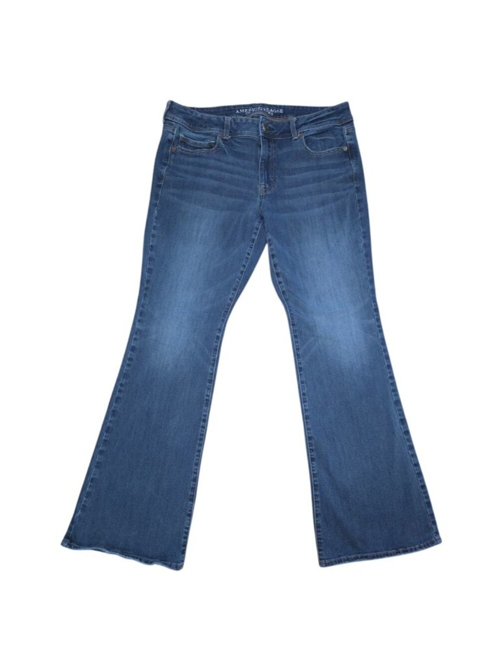 American Eagle Super Stretch Flare Jeans Size 14R Blue Mid Rise Denim